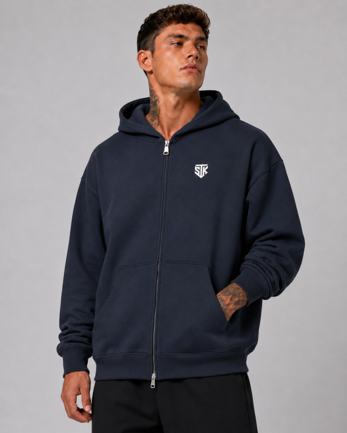 Minimalistic Essential Zip Up Hoodie (Dark)