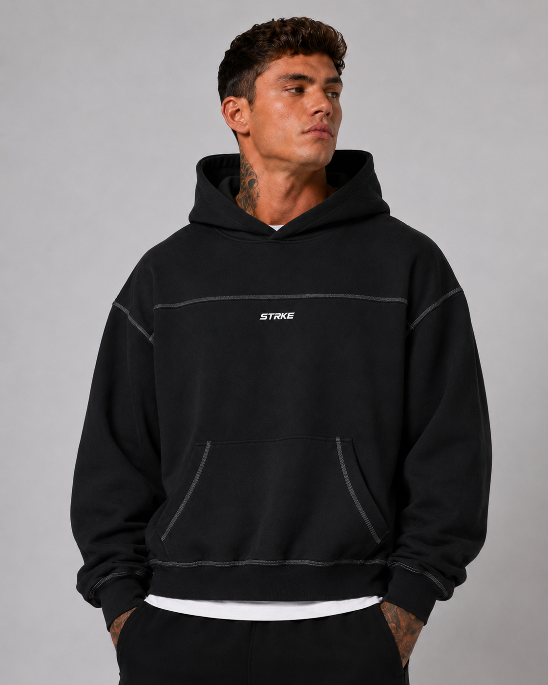 STRKE Stitched Boxy Fit Hoodie (Dark)