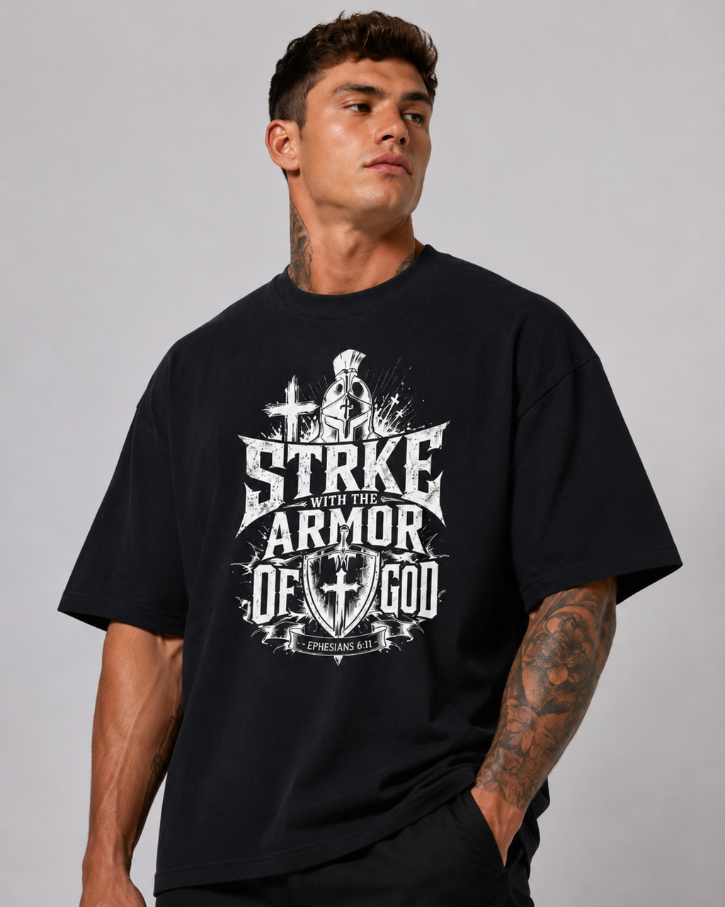 STRKE WITH THE ARMOR OF GOD Oversized Tee (Dark)