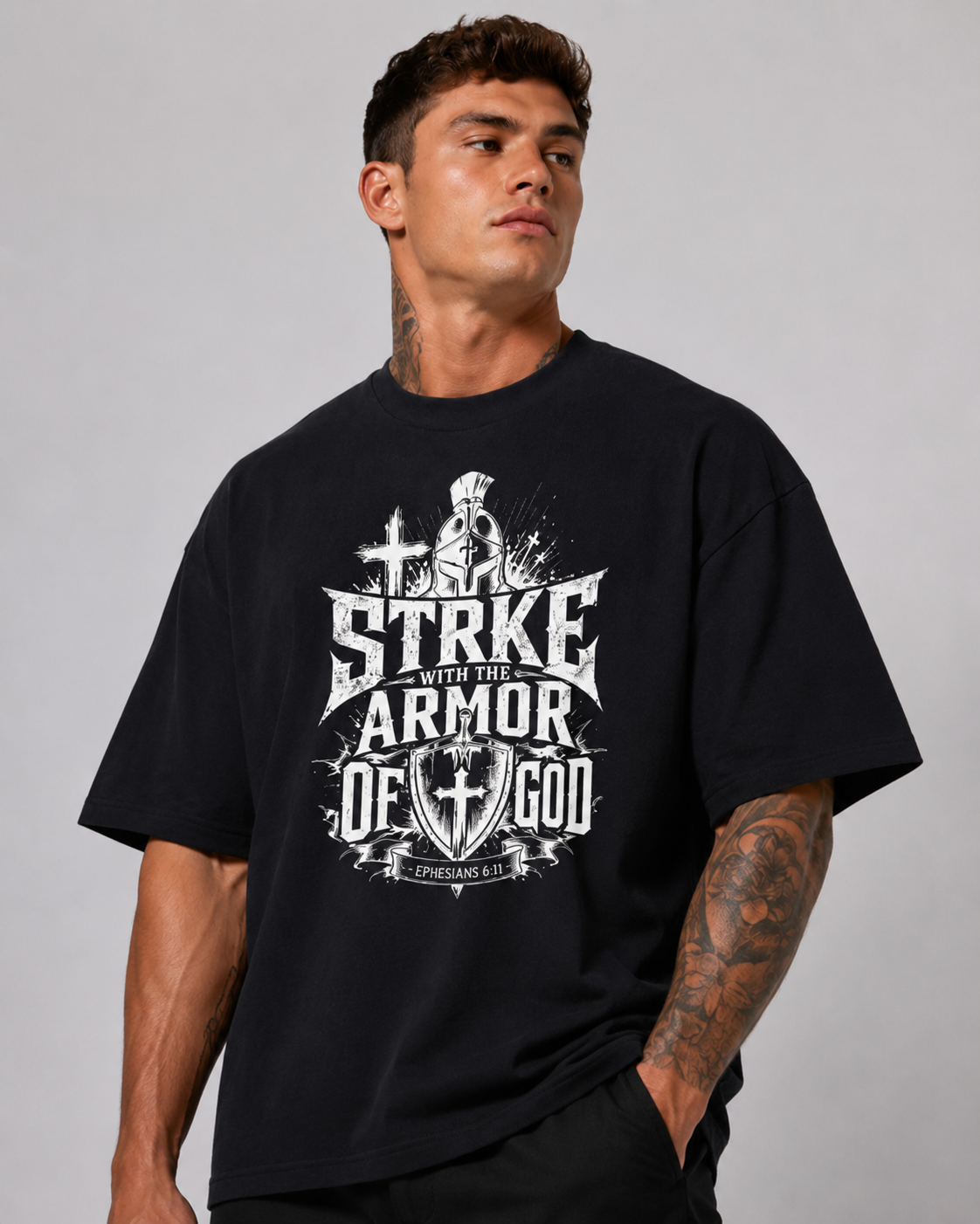 STRKE WITH THE ARMOR OF GOD Oversized Tee (Dark)