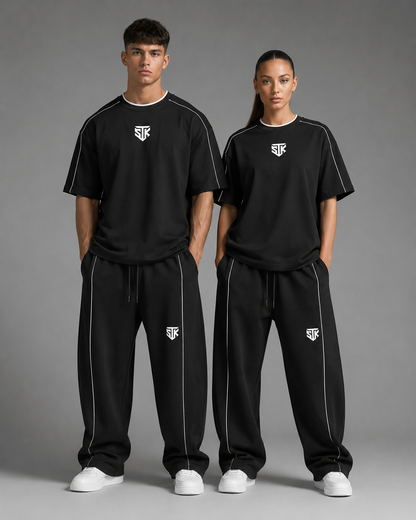 Minimalistic Dark Oversized Contrast Tape T-Shirt