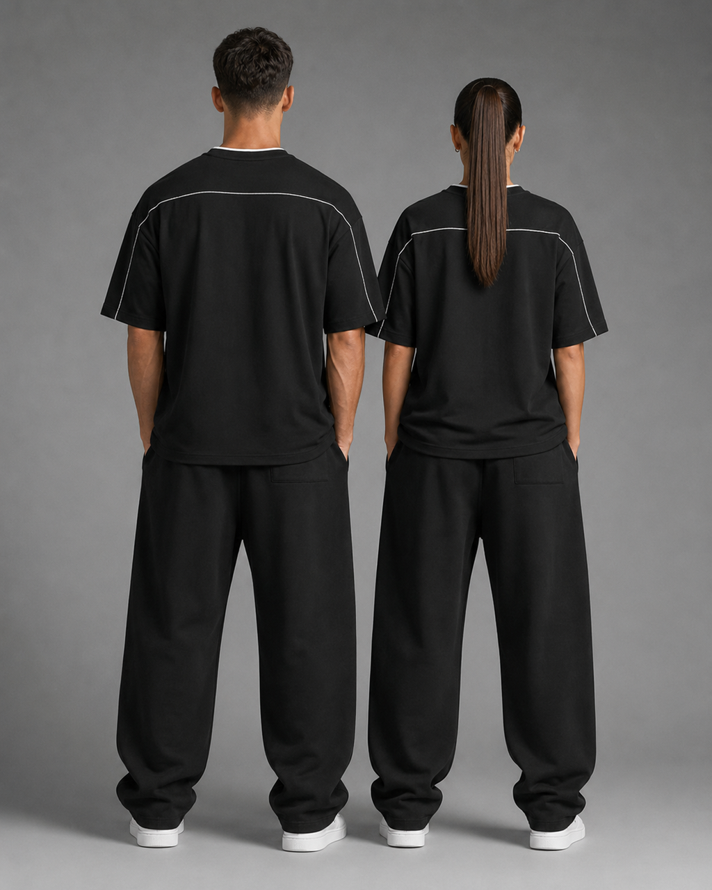 Minimalistic Dark Oversized Contrast Tape T-Shirt