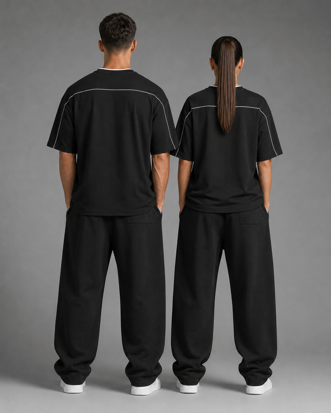 Minimalistic Dark Oversized Contrast Tape T-Shirt