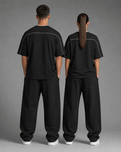 Minimalistic Dark  Heavyweight Barrel Leg Sweatpants