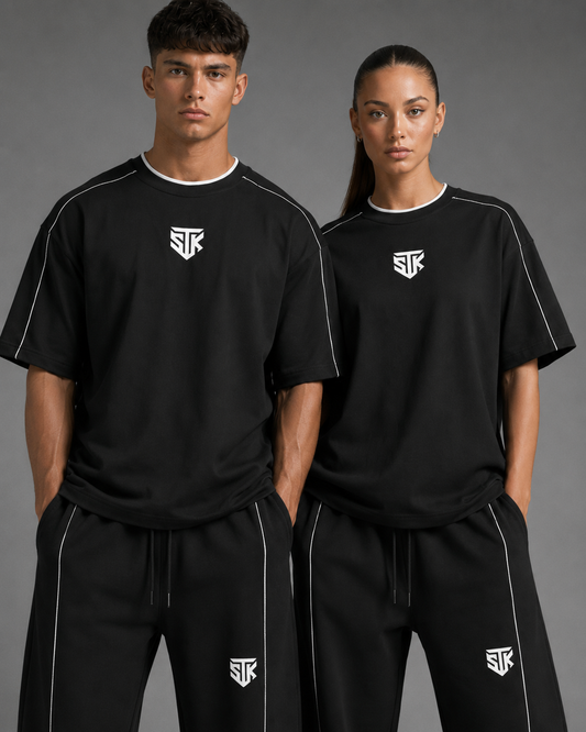 Minimalistic Dark Oversized Contrast Tape T-Shirt