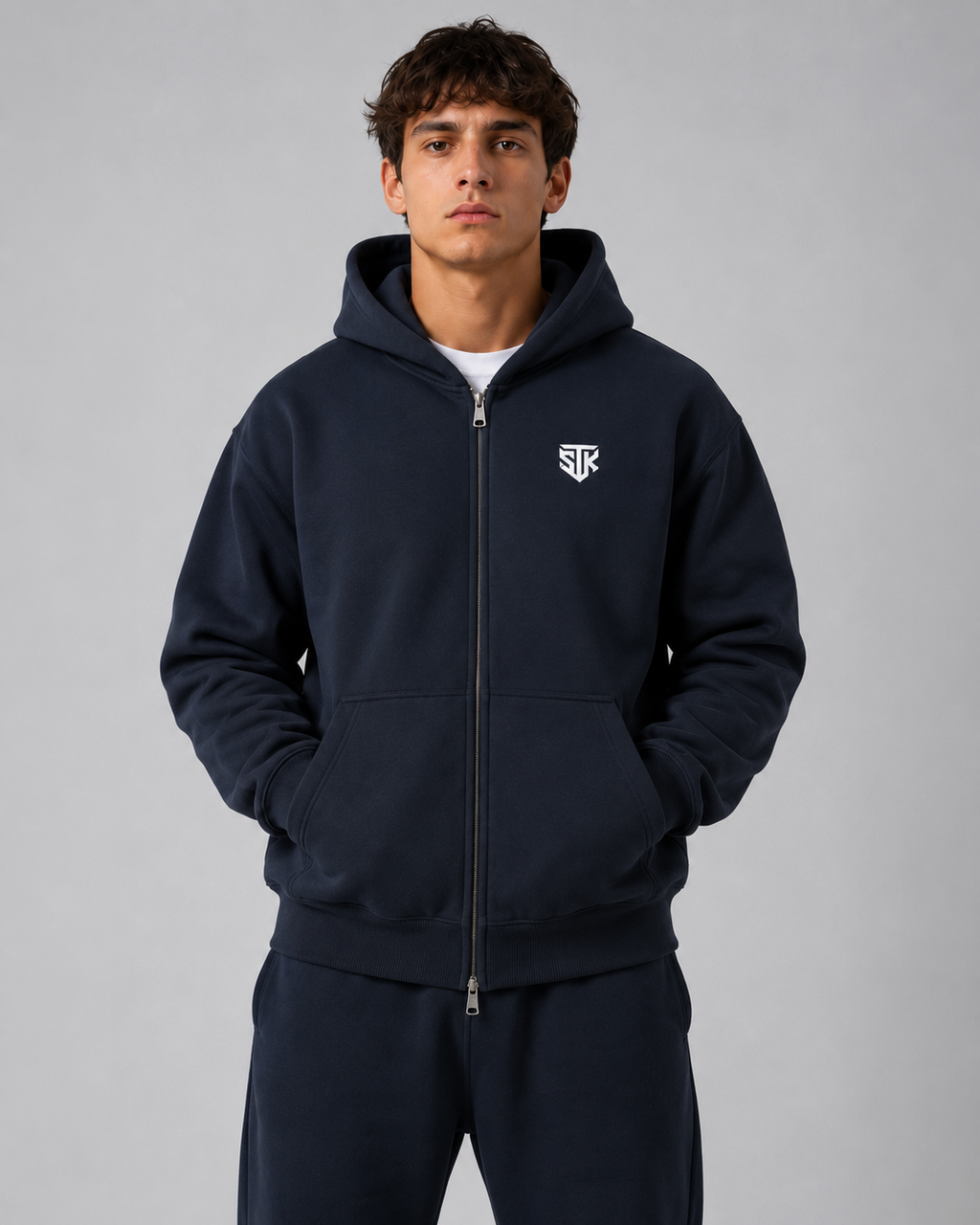 Minimalistic Essential Zip Up Hoodie (Dark)