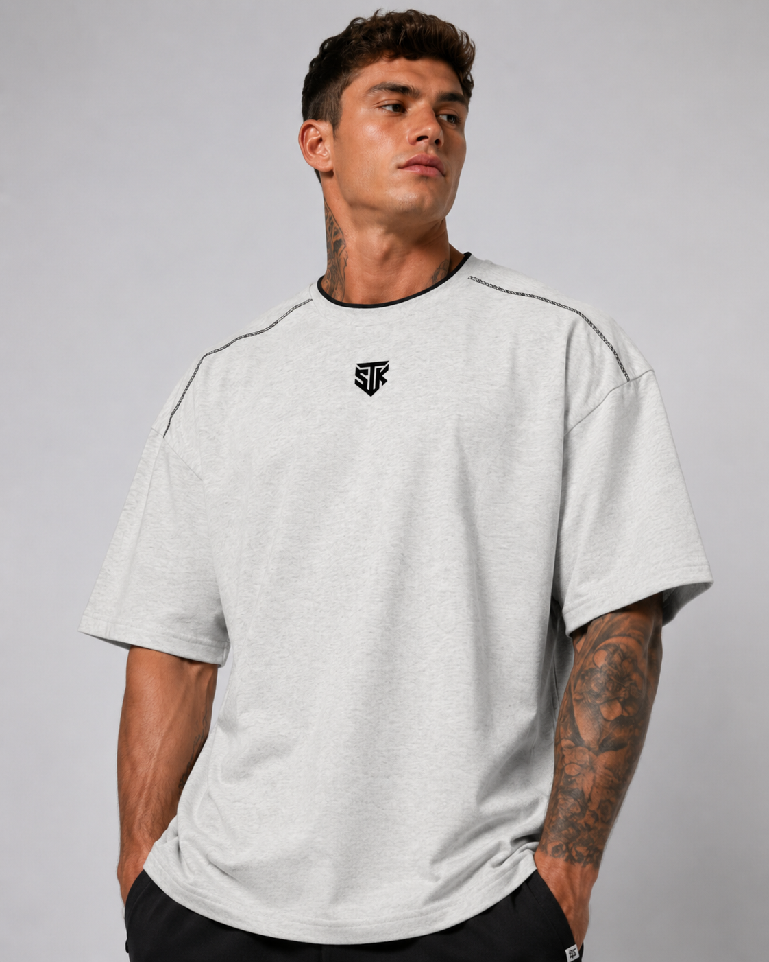 Minimalistic Light Oversized Contrast Tape T-Shirt