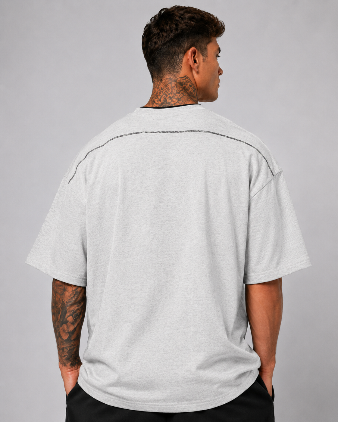 Minimalistic Light Oversized Contrast Tape T-Shirt