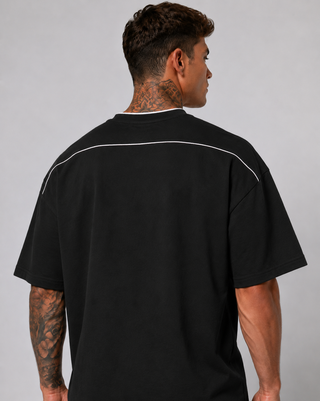 Minimalistic Dark Oversized Contrast Tape T-Shirt