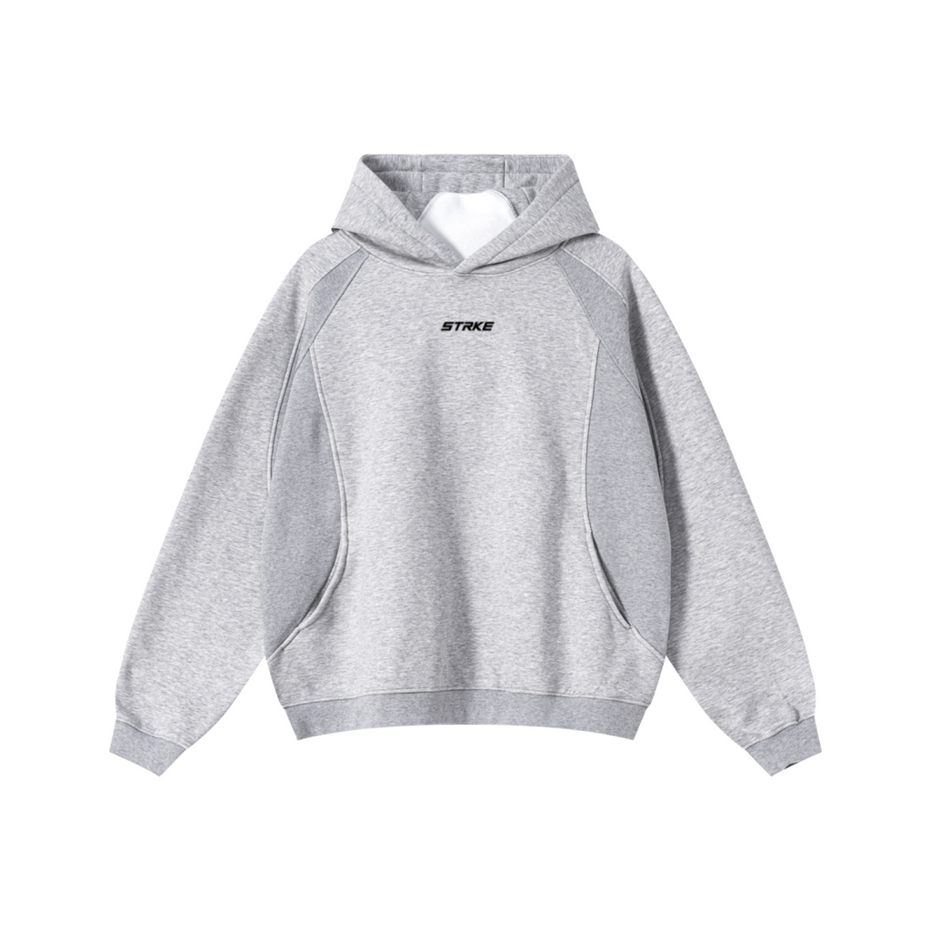 340GSM Men’s Trendy Fleece Structured Panel Hoodie Heathered Grey