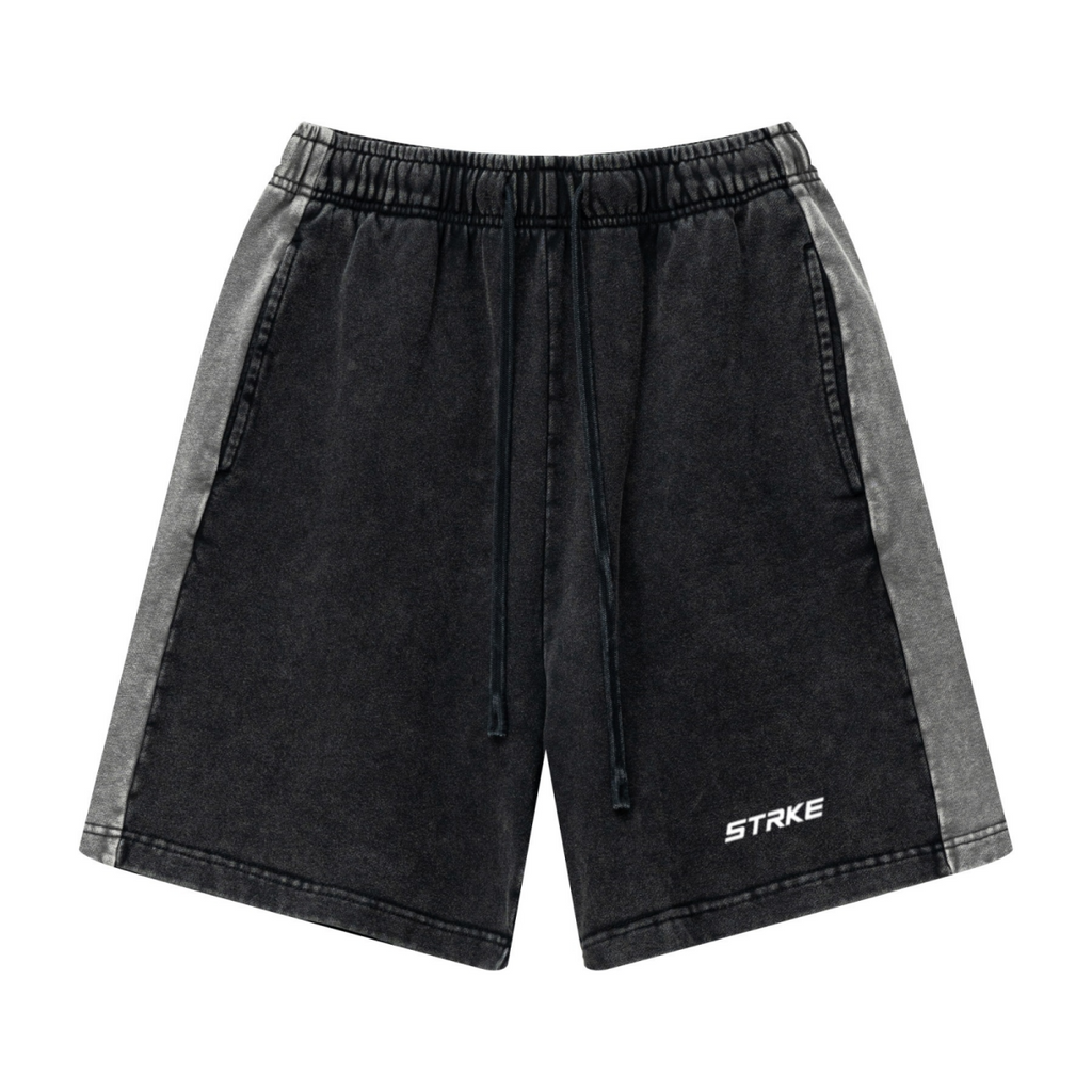 370GSM Unisex Heavyweight Contrast Snow-Washed Shorts Black/Dark Grey