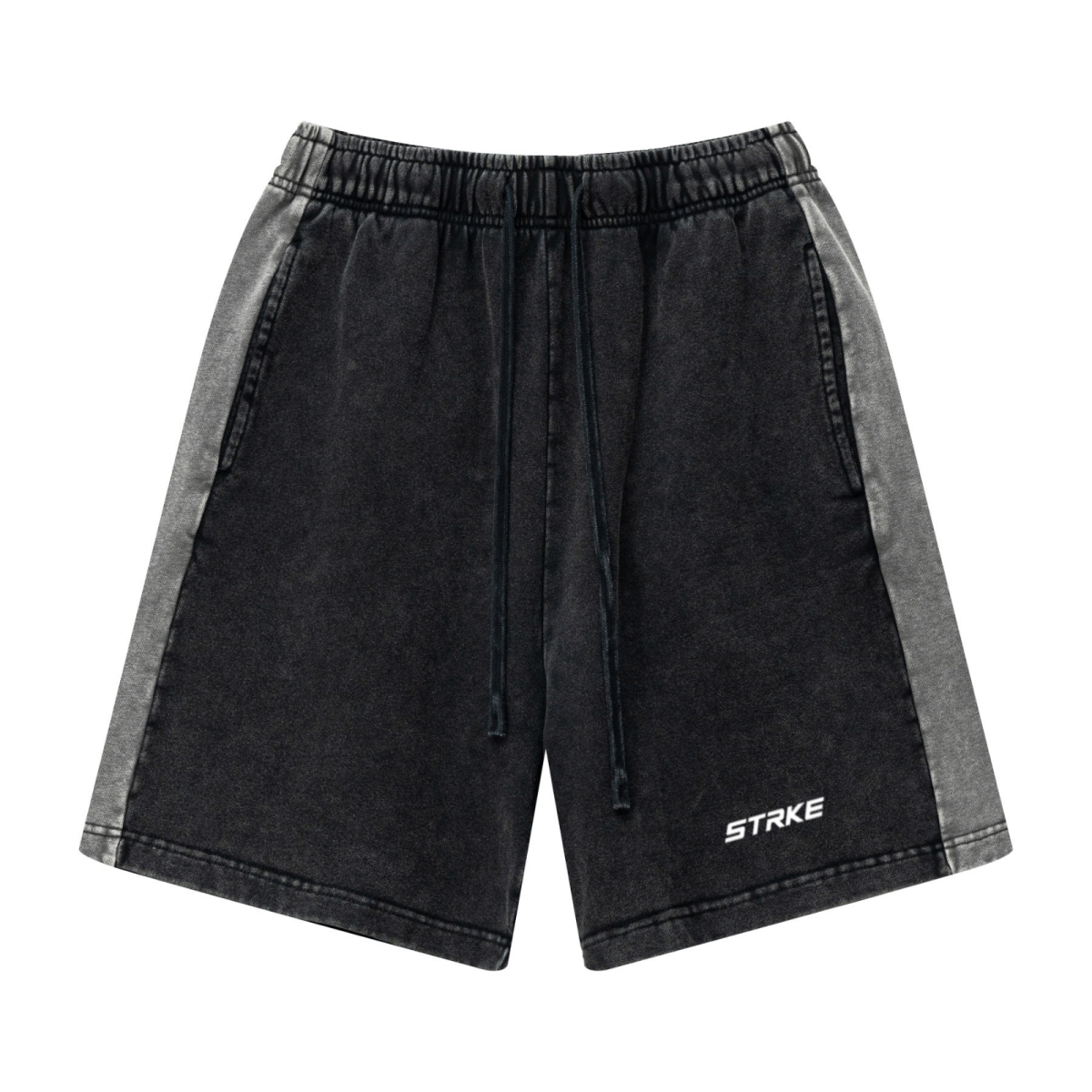 370GSM Unisex Heavyweight Contrast Snow-Washed Shorts Black/Dark Grey